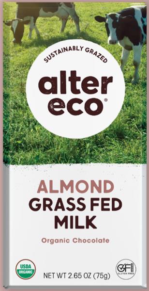 Alter Eco Organic Chocolate Grass Fed Milk With Salted Almonds 75G