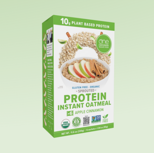 One Degree Organic Sprouted Apple Cinnamon Protein Instant Oatmeal, 330G