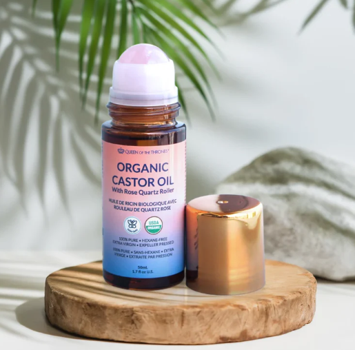 Queen Of The Thrones Organic Golden Castor Oil Cold-Pressed Rose Quartz Roll On, 50Ml