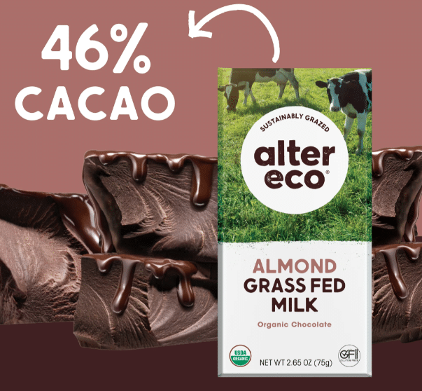 Alter Eco Organic Chocolate Grass Fed Milk With Salted Almonds 75G
