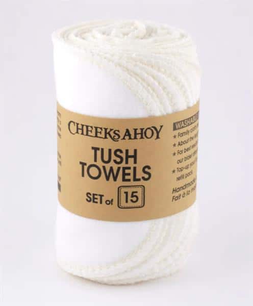 Cheeks Ahoy - Tush Towels Reusable Toilet Tissue, 15 Pack Top Up, White