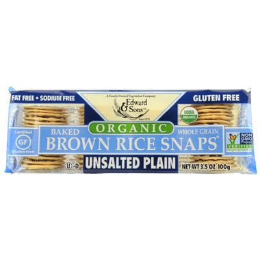 Edward & Sons Organic Baked Brown Rice Snaps Unsalted, 100G