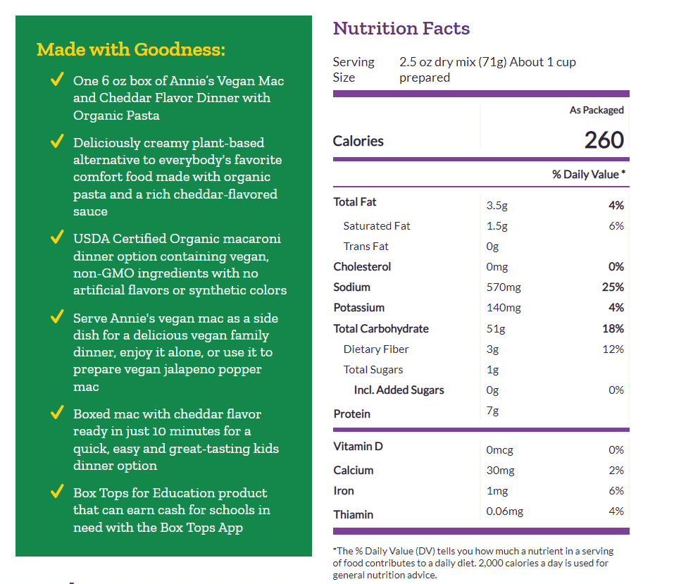 anniesveganmacnutrifacts
