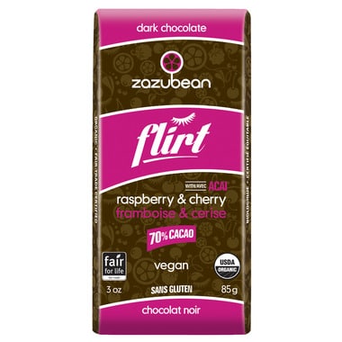 Zazubean - Flirt Raspberry & Cherry Dark Chocolate Bar