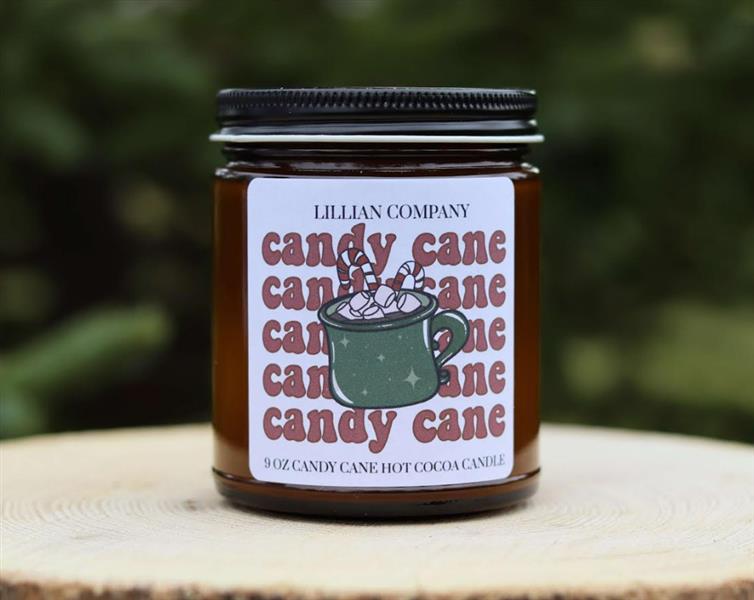 Lillian Co - Candy Cane Hot Cocoa Candle, 9Oz
