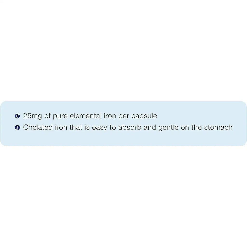CanPrev Iron Bis-Glycinate benefits: 25mg pure elemental iron, easy to absorb.