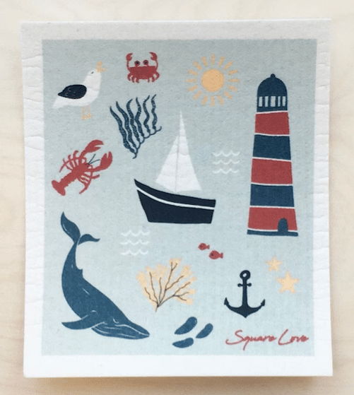 Square Love Swedish Sponge Cloths - Maritimes Sea Shore