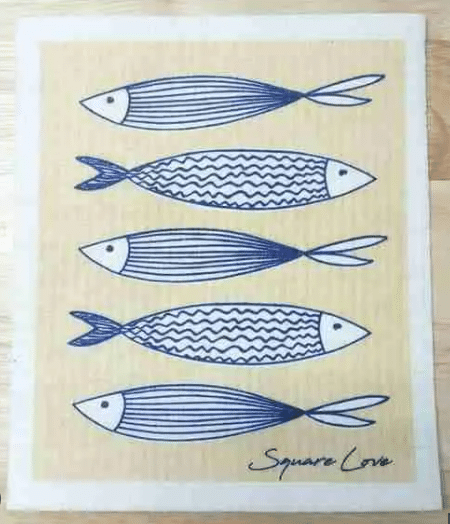 Square Love Swedish Sponge Cloths - Yellow Fish