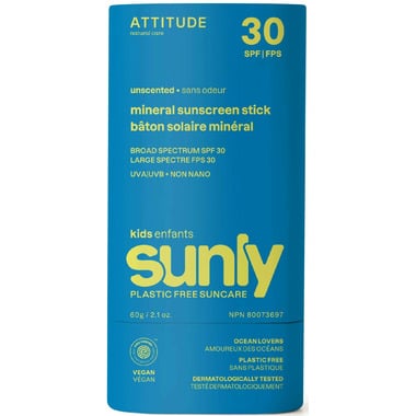 Attitude Living - Sunly Mineral Sunscreen Stick Kids Unscented, 60G